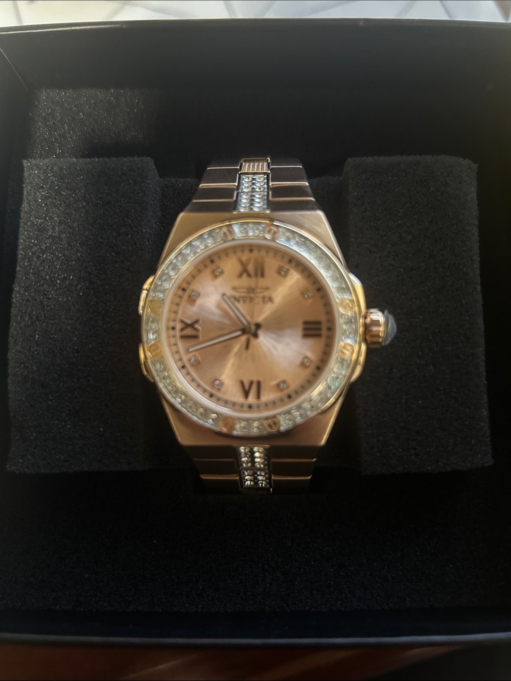 Invicta Rose Gold Tone Crystal Bezel Women's Watch